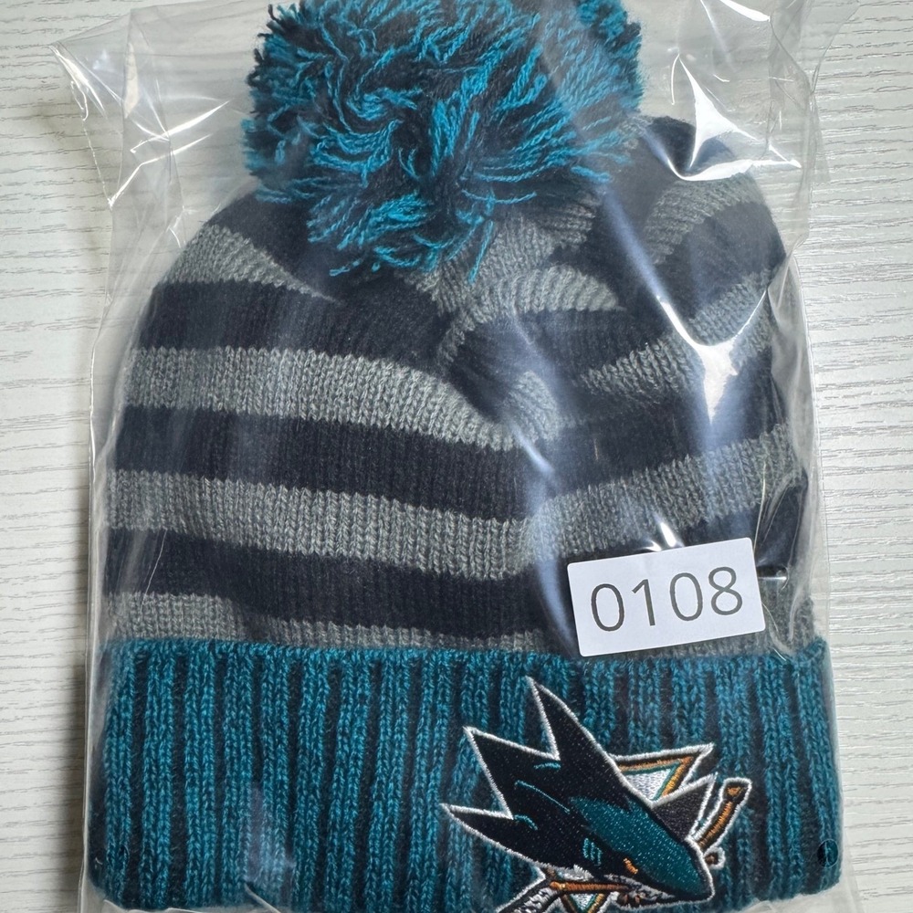 NHL San Jose Sharks Striped Pom Beanie / Sku0108 - Picture 5 of 5